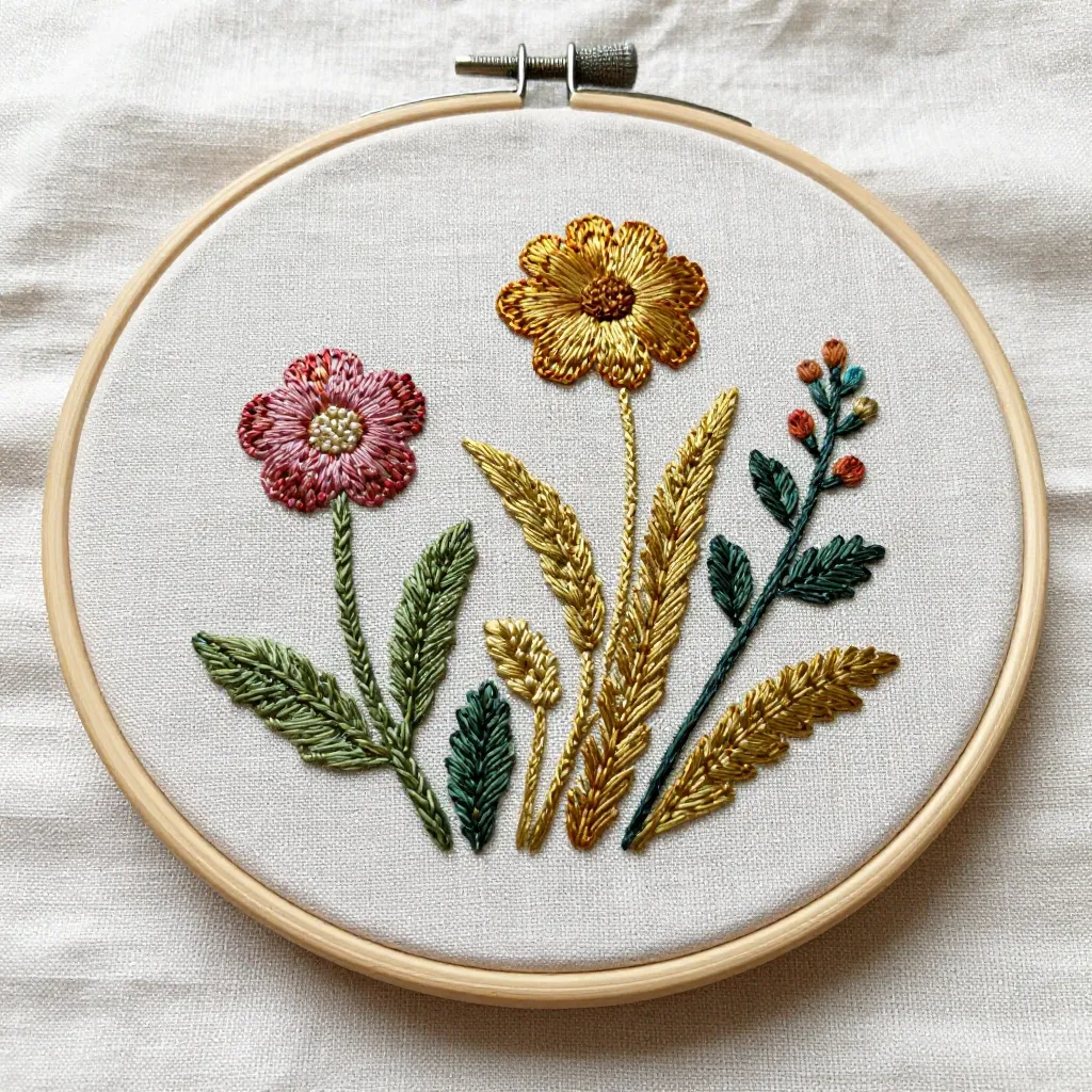 Detailed view of advanced embroidery technique showing thread texture